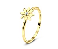 Flower Gold Plated Silver Ring with CZ Stone NSR-3234-GP